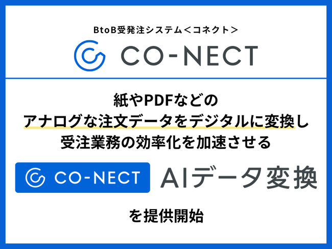 BtoB受発注システム「CO-NECT（コネクト）」、紙やPDFなどのアナログな注文データをデジタルに変換し、受注業務の効率化を加速させる「CO-NECT AIデータ変換」を提供開始。