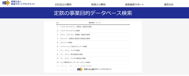 定款の「事業目的データベース検索」を無料公開