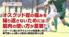 オスグッド症の痛みを繰り返さないためには、筋肉の使い方が重要!スポーツに励むお子さんやその保護者に向けた、専門家による新たな視点の解説記事を公開 オスグッド症の痛みを繰り返さないためには、筋肉の使い方が重要!スポーツに励むお子さんやその保護者に向けた、専門家による新たな視点の解説記事を公開