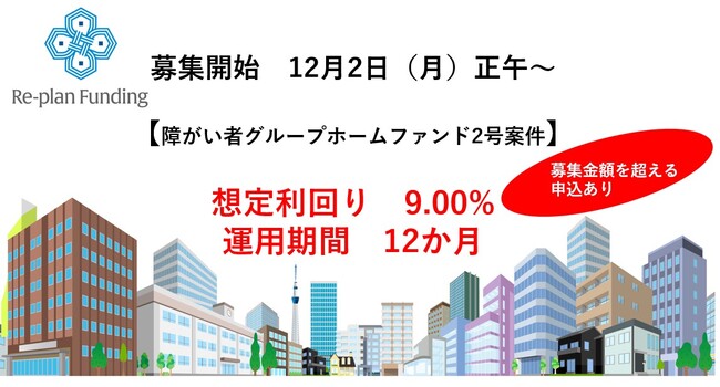 不動産投資型クラウドファンディング「Re-plan Funding」インカム型 第２号ファンド募集開始から早々に募集を超える申し込み