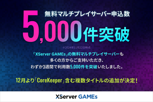 エックスサーバー、「マインクラフト」対応の無料マルチプレイサーバーが提供開始から3週間で利用数5,000件を突破！さらに複数タイトルの追加を決定