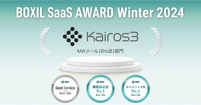 Kairos3、「BOXIL SaaS AWARD Winter 2024」MAツール（BtoB）部門で「機能満足度No.1」「カスタマイズ性No.1」を受賞