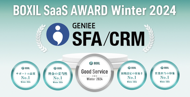 ジーニー、「BOXIL SaaS AWARD Winter 2024」でSFA（営業支援システム）部門で4期連続「Good Service」を受賞
