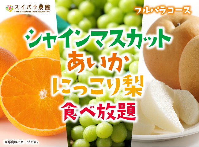 【12/11～】シャインマスカット食べ放題第4弾「シャインマスカット・あいか・にっこり梨食べ放題」開催決定♪大人気限定スイーツも！