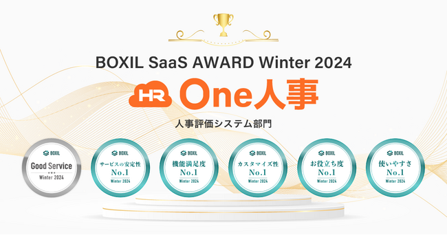 One人事、「BOXIL SaaS AWARD Winter 2024」人事評価システム部門にて「Good Service」と5つのNo.1に選出