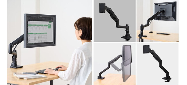 49インチ・約20kgまでの大型モニターに対応！モニターの位置を自由に調整できるガススプリング式モニターアーム 2モデルを新発売