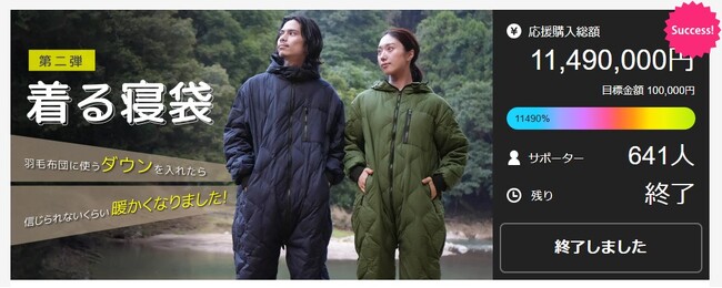 【Makuake応援購入総額1,149万円】寝具メーカーが作った本格ダウン入り「着る寝袋」の一般販売を開始しました。