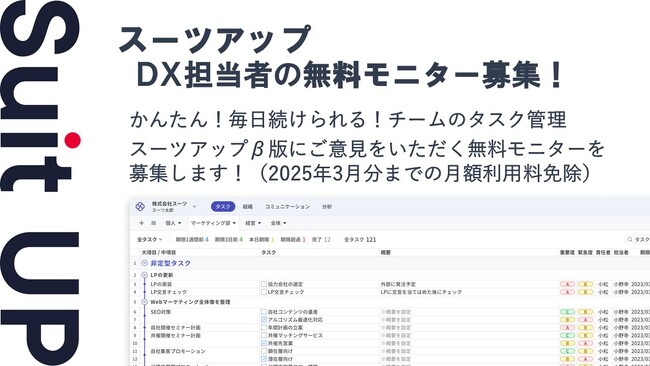 経営支援クラウド「Suit UP」（スーツアップ）、DX担当者の無料モニター募集