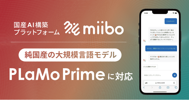国産AI構築プラットフォーム「miibo」、高い日本語性能を持つ純国産の大規模言語モデル「PLaMo Prime」に対応！
