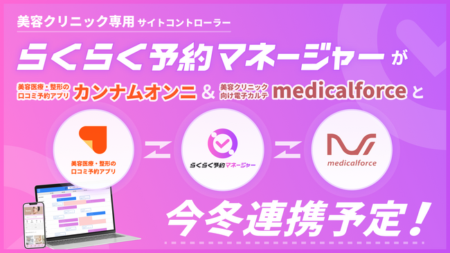 業界初*1 美容クリニック向けサイトコントローラー「らくらく予約マネージャーfor美容クリニック」とクリニック向けのオールインワンSaaS「medicalforce」が今冬、連携開始