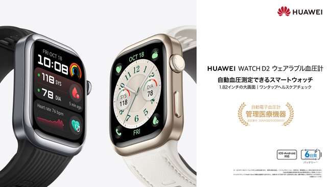 管理医療機器の血圧計を内蔵さらに進化したスマートウォッチ『HUAWEI WATCH D2 ウェアラブル血圧計』「GREEN FUNDING」にてお得な先行支援受付開始