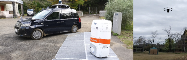 国内初、全自動配送実現に向け、ロボット・自動運転車・ドローンの協調配送実証に成功