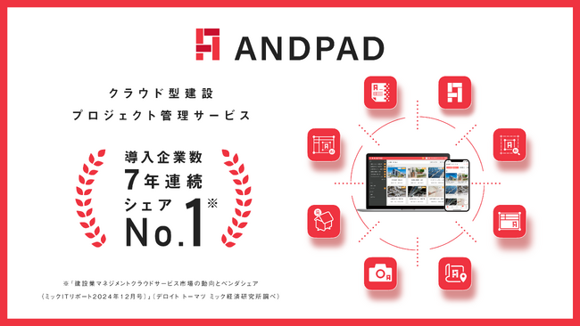 アンドパッド、建設業マネジメントクラウドサービス市場において導入企業数7年連続シェアNo.１を獲得