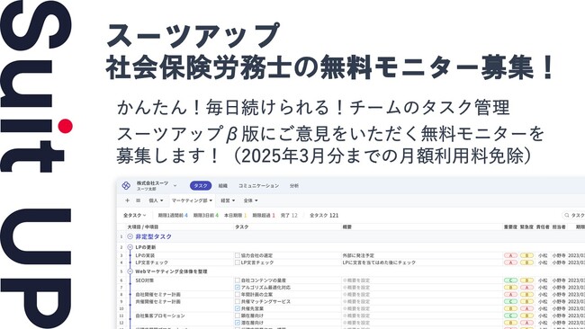 経営支援クラウド「Suit UP」（スーツアップ）、社会保険労務士の無料モニター募集