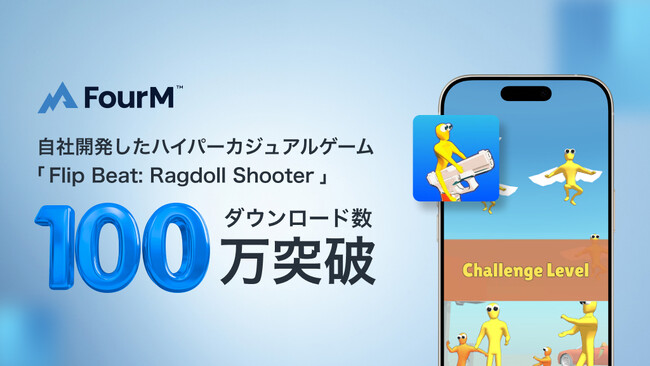 フォーエムが自社開発したハイパーカジュアルゲーム「Flip Beat: Ragdoll Shooter」が累計100万ダウンロードを突破！
