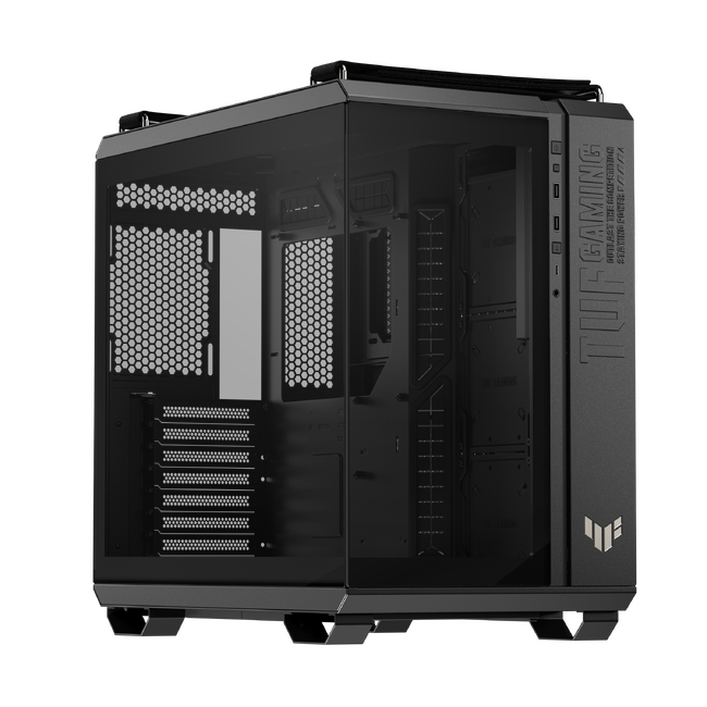 ASUSのゲーミングシリーズTUF GAMINGより、ピラーレスデザインのハンドル付PCケース「TUF Gaming GT502 Horizon」白黒2色および専用のライティングカスタムキットを発表