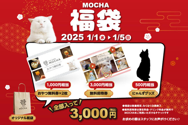 猫好き必見！お正月にぴったりの豪華特典満載な福袋が新登場！数量限定で、お年玉気分を味わえるお得なチャンス！「MOCHA福袋2025」発売