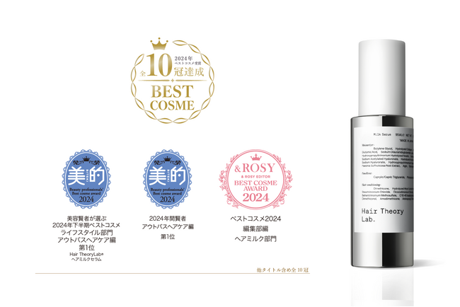 「ヘアセオリーラボ ヘアミルクセラム」が発売から3か月でベストコスメ年間1位を含む、全10冠達成！