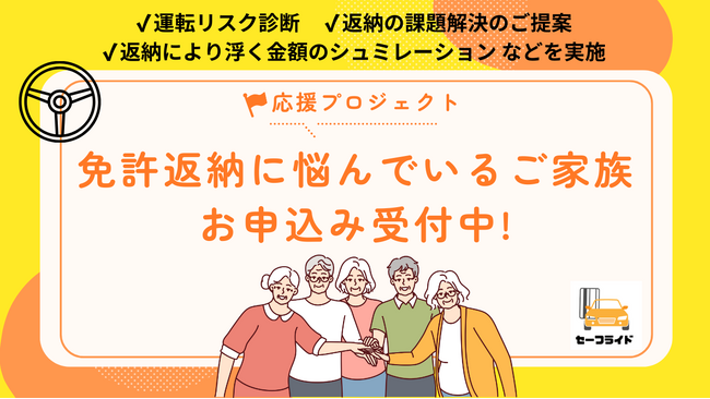 【福岡県限定】子から親へ注意喚起を行ったうち76％は免許返納予定立たず。大切なご家族の免許返納を応援するキャンペーン開始。