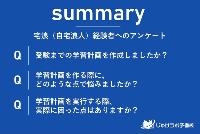 自宅浪人（宅浪）の学習計画における実態調査。計画作成時と実行時の課題とは？