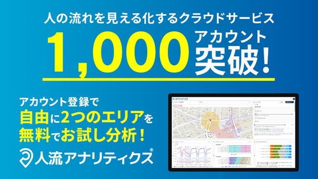 人流分析サービス「人流アナリティクス(R)」1,000アカウントを突破！