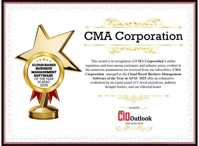 CMA株式会社が『APAC CIO Outlook』の『CLOUD BASED BUSINESS MANAGEMENT SOFTWARE OF THE YEAR 2025』に選出されました。