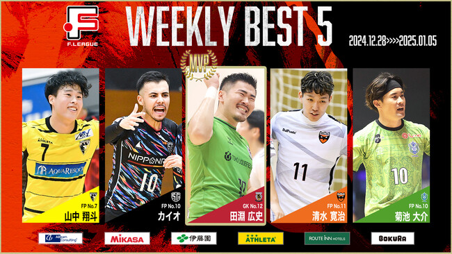 田淵広史（名古屋）が週間MVPに！第20節｜2024年12月28日～2025年1月5日 週間ベスト5【Ｆリーグ2024-2025 ディビジョン1】今こそ最高のフットサルを