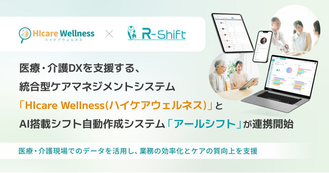 医療・介護DXを支援する、統合型ケアマネジメントシステム「HIcare Wellness(ハイケアウェルネス)」とAI搭載シフト自動作成システム「アールシフト」が連携開始