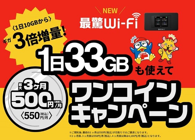 エックスモバイルとドン・キホーテを展開するPPIHが提供する「最驚Wi-Fi」、データ量約3倍増量等に大幅リニューアル！さらに最大3ヶ月間550円で利用できる「3ヶ月ワンコインキャンペーン」を実施中