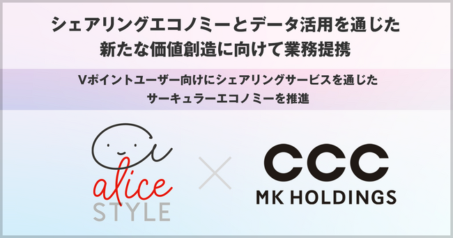 アリススタイルとCCCMKホールディングス、シェアリングエコノミーとデータ活用を通じた新たな価値創造に向けて業務提携