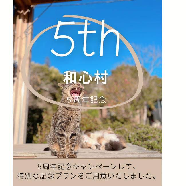 ～猫と自然と語る里山の休日、5年間の感謝を込めて～築200年の古民家から始まった里山のグランピング「和心村」、5周年記念キャンペーンを開催