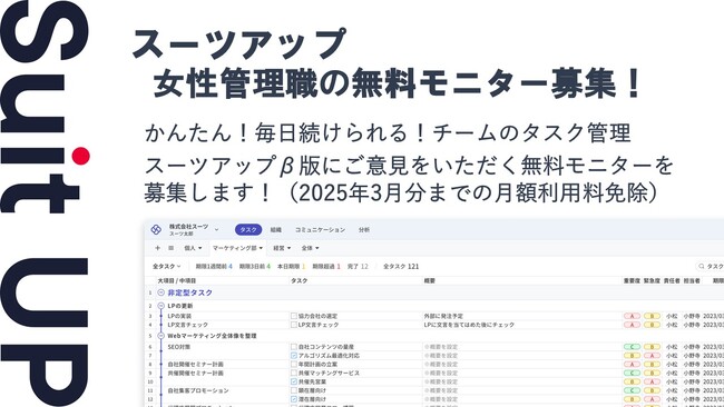 経営支援クラウド「Suit UP」（スーツアップ）、女性管理職の無料モニター募集
