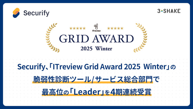 Securify、「ITreview Grid Award 2025 Winter」の脆弱性診断ツール/サービス総合部門で最高位の「Leader」を4期連続受賞
