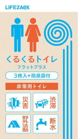 累計販売数250万枚以上の非常用トイレ袋「くるくるトイレ」シリーズから、「くるくるトイレ フラットプラス 3枚入+防臭袋付」が新発売