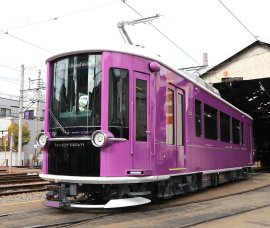 KYOTRAM(嵐電モボ1形 (2025年1月17日、京福電気鉄道㈱西院車庫で撮影)) KYOTRAM(嵐電モボ1形 (2025年1月17日、京福電気鉄道㈱西院車庫で撮影))