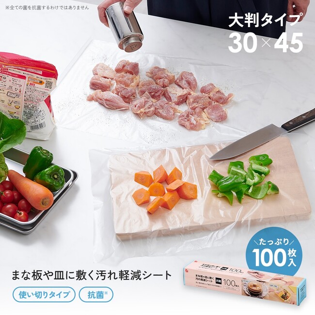 洗い物を減らして後片付けの時短に！「まな板や皿に敷く汚れ軽減シート」発売中