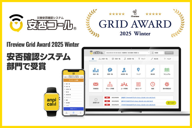安否確認システム「安否コール」が、ITreview Grid Award 2025 Winter　「安否確認システム」部門で受賞