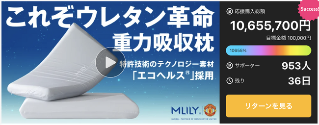 Makuakeにて8日間で応援金額1,000万円突破！エムリリーから初の枕”エコヘルスピロー”が初登場！