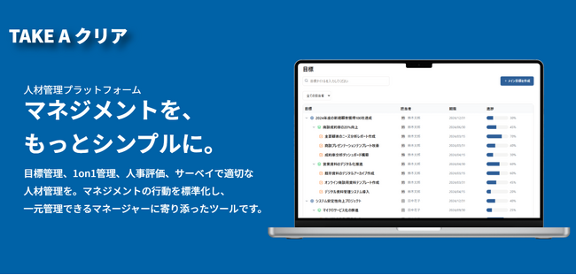 目標管理、1on1管理、人事評価、サーベイで適切な人材管理を実現「TAKE A クリア」の事前登録開始