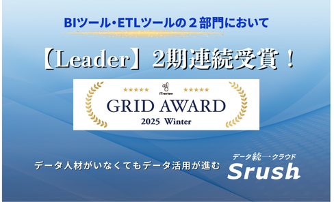 データ統一クラウド「Srush」、「ITreview Grid Award 2025 Winter」の２部門（BI ツール／ETLツール）において【Leader】を2期連続受賞