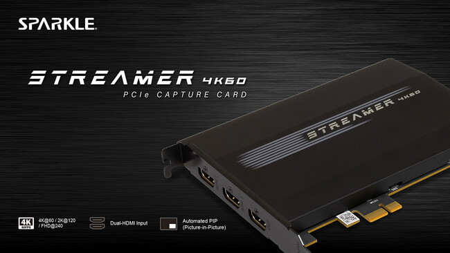 SPARKLEから、ゲーム画面(4K60fps)とカメラ映像を同時キャプチャーできるキャプチャーボード『Streamer 4K60 PCIe Capture Card (EJ525DX)』発売
