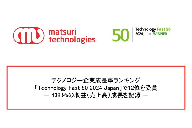 matsuri technologies株式会社がテクノロジー企業成長率ランキング「Technology Fast 50 2024 Japan」で12位を受賞