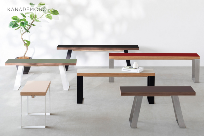 【KANADEMONO】人気の自然素材「リノリウム」よりベンチが新登場。全24色の豊富なカラー × 1cm単位のサイズオーダーで、空間を心地良くパーソナライズ。