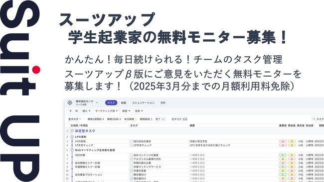 経営支援クラウド「Suit UP」（スーツアップ）、学生起業家の無料モニター募集