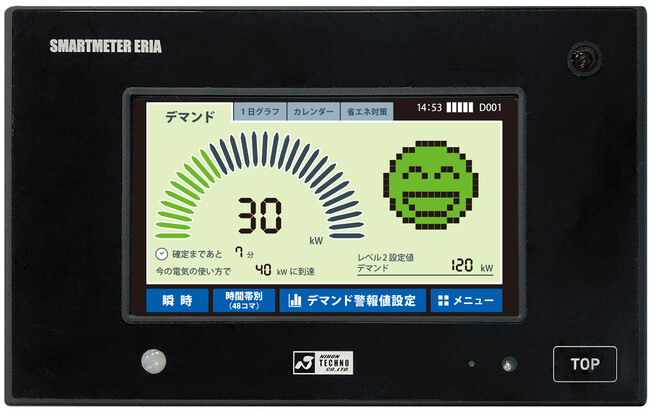 電気の使用状況を“数値”とニコちゃんの“表情”で「見える化」する環境指向型多機能モニター付きデマンド警報器「SMARTMETER ERIA」　新モデルを発表