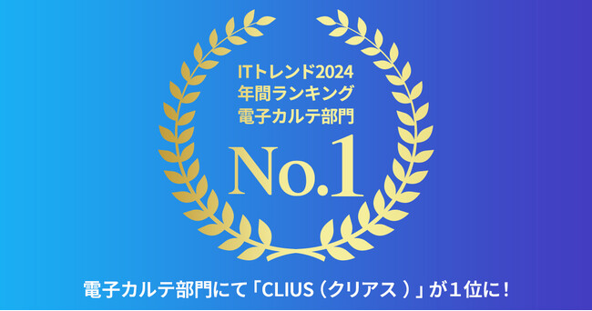 クラウド型電子カルテ「CLIUS(クリアス)」が「ITトレンド年間ランキング2024」の電子カルテ部門で1位を獲得