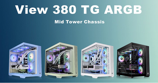 アドレサブルRGBファンを4基搭載したピラーレスデザインのミドルタワー型PCケース、Thermaltake社製「View 380 TG ARGB」シリーズを発表
