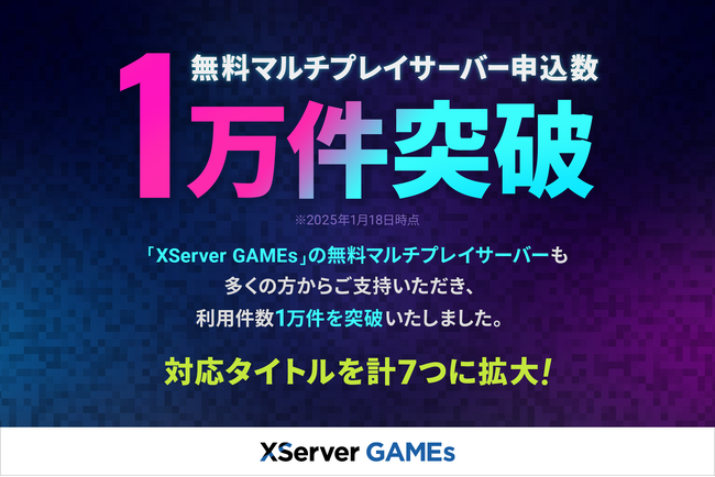 エックスサーバー株式会社、「マインクラフト」対応の無料マルチプレイサーバーが提供開始から約2ヶ月で利用件数1万件を突破！さらに対応タイトルを計7つに拡大
