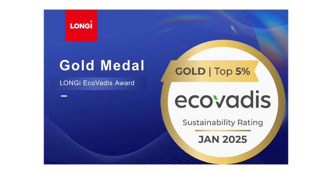 LONGi、EcoVadis社のサステナビリティ評価で上位5%の「ゴールド」を獲得
