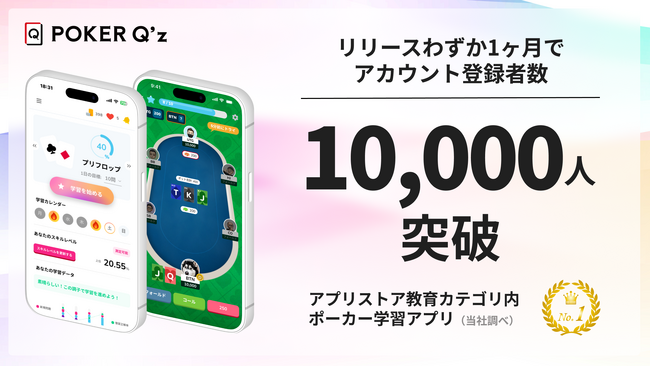 CLOViZ、東大発のポーカー学習アプリ『POKER Q’z（ポーカーキューズ）』リリースから1ヶ月でアカウント登録者数10,000人を突破